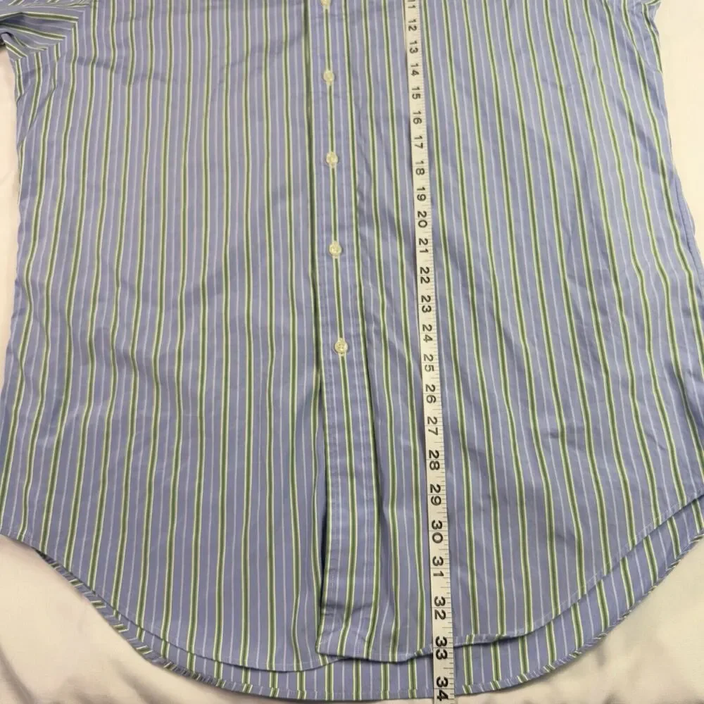 Ralph Lauren Polo Men M Button Up Shirt Blue Green Preppy Striped